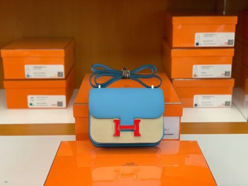Hermès Constance Epsom P3 Candy Blue Red enamel buckle Silver Hardware 18cm Full Handmade