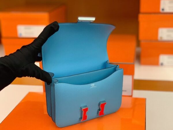 mmexport16925288794211-1024x770-1 Hermès Constance Epsom P3 Candy Blue Red enamel buckle Silver Hardware 18cm Full Handmade