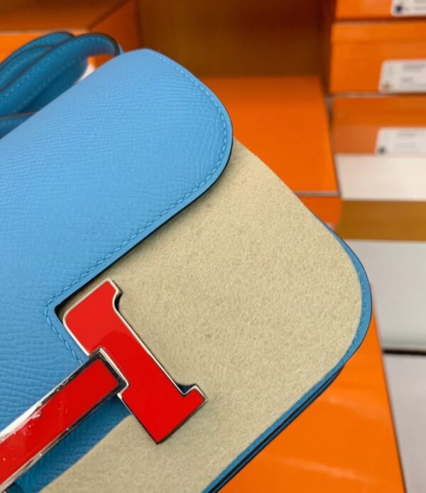 mmexport16925288809241-885x1024-1 Hermès Constance Epsom P3 Candy Blue Red enamel buckle Silver Hardware 18cm Full Handmade