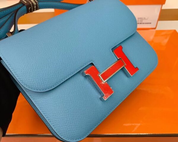 mmexport16925288853791-1024x821-1 Hermès Constance Epsom P3 Candy Blue Red enamel buckle Silver Hardware 18cm Full Handmade