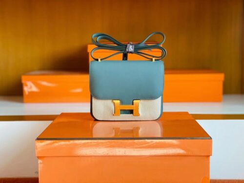 Hermès mini Constance Epsom ck63 Grayish green Gold Hardware 18cm Full Handmade
