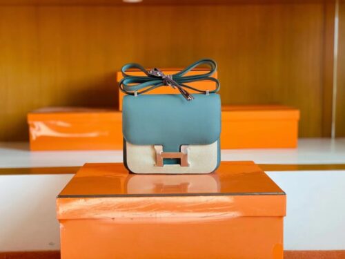 Hermès mini Constance Epsom ck63 Grayish green Silver Hardware 18cm Full Handmade