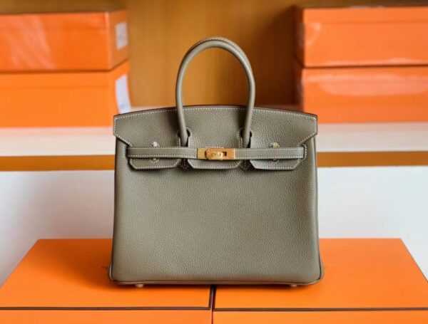 Hermès Brikin Togo ck18 Etoupe Grey Gold Hardware 25cm Full Handmade