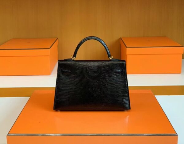 Hermès mini kelly lizard Leather Black Gold Hardware 19cm Full Handmade
