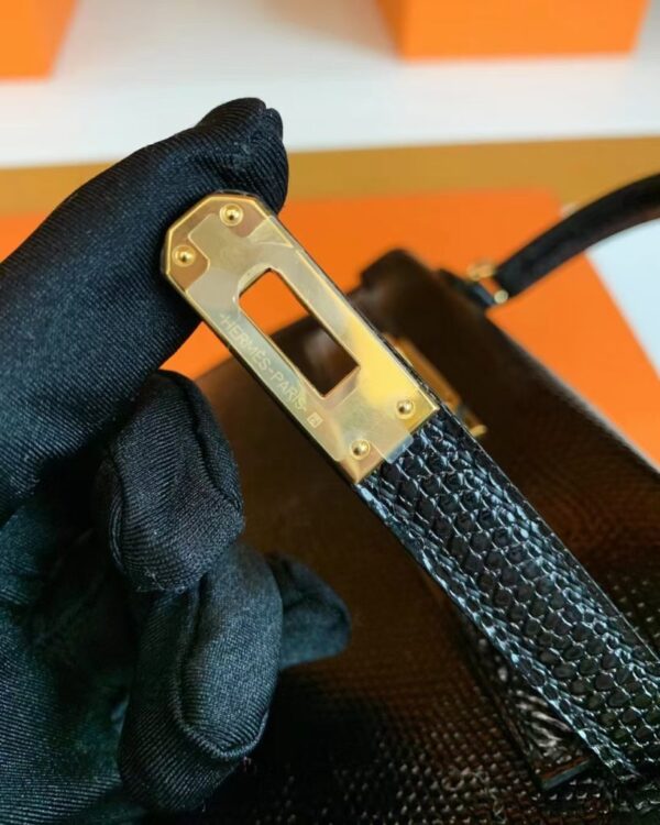 Hermès mini kelly lizard Leather Black Gold Hardware 19cm Full Handmade