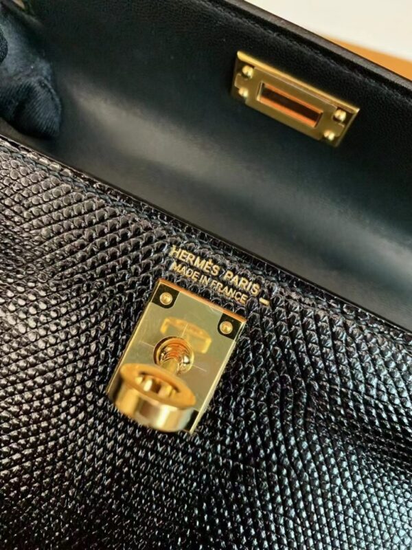 Hermès mini kelly lizard Leather Black Gold Hardware 19cm Full Handmade