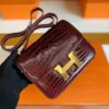 Hermès Constance Shiny Alligator crocodile Wine red Gold Hardware 18cm Full Handmade