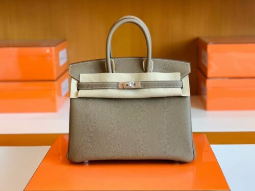Hermès Birkin Togo Etoupe Grey Silver Hardware 25cm Full Handmade