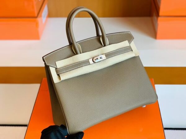 Hermès Birkin Togo Etoupe Grey Silver Hardware 25cm Full Handmade