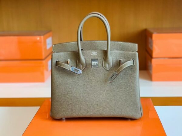 Hermès Birkin Togo Etoupe Grey Silver Hardware 25cm Full Handmade