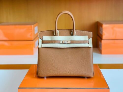 Hermès Birkin Togo CK37 Golden Brown Silver Hardware 25cm Full Handmade