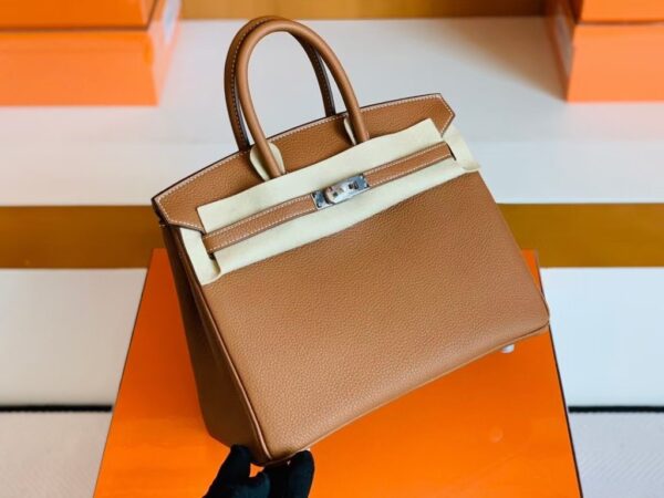 Hermès Birkin Togo CK37 Golden Brown Silver Hardware 25cm Full Handmade