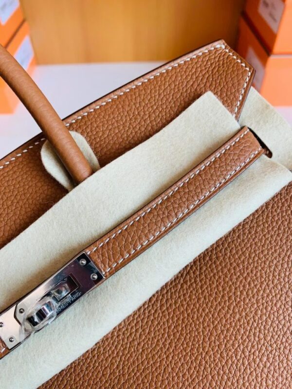 Hermès Birkin Togo CK37 Golden Brown Silver Hardware 25cm Full Handmade