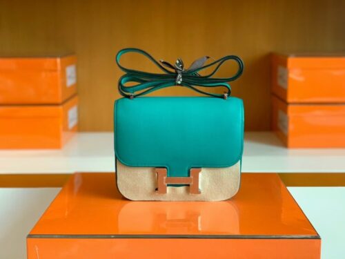 Hermès Constance Swift 7F blue-green turquoise Silver Hardware 18cm Full Handmade