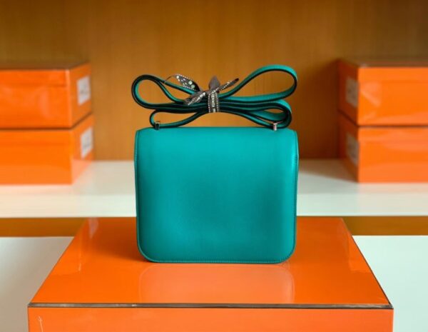 Hermès Constance Swift 7F blue-green turquoise Silver Hardware 18cm Full Handmade