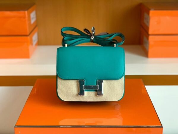 Hermès Constance Swift 7F blue-green turquoise Silver Hardware 18cm Full Handmade