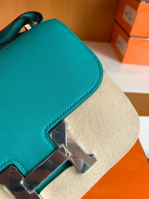Hermès Constance Swift 7F blue-green turquoise Silver Hardware 18cm Full Handmade