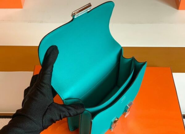Hermès Constance Swift 7F blue-green turquoise Silver Hardware 18cm Full Handmade