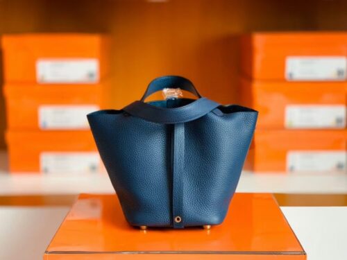 Hermès Picotin Togo Deep Blue Gold Hardware 18cm Full Handmade