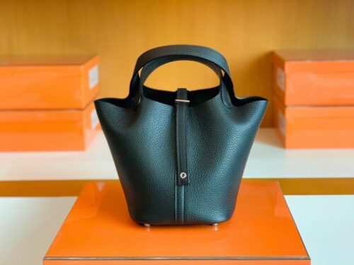 Hermès Picotin TC Black Silver Hardware 18cm Full Handmade