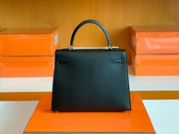 Hermès Kelly Epsom CK89 Black Silver Hardware 25cm Full Handmade
