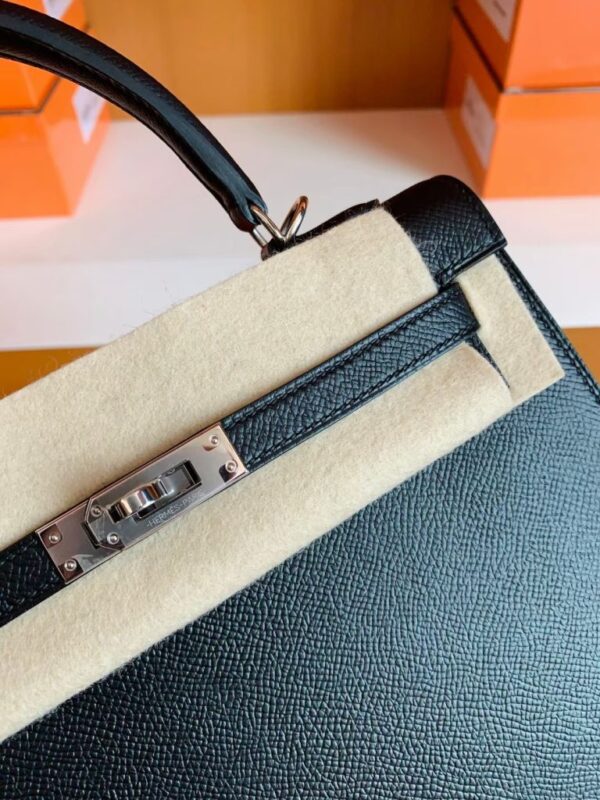 Hermès Kelly Epsom CK89 Black Silver Hardware 25cm Full Handmade