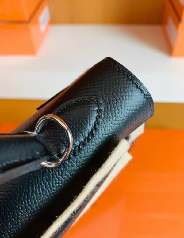 Hermès Kelly Epsom CK89 Black Silver Hardware 25cm Full Handmade