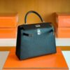 Hermès Kelly Epsom CK89 Black Silver Hardware 25cm Full Handmade