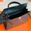 Hermès Kelly Epsom CK89 Black Silver Hardware 25cm Full Handmade