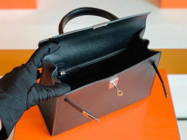 Hermès Kelly Epsom CK89 Black Silver Hardware 25cm Full Handmade