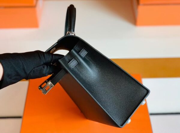 Hermès Kelly Epsom CK89 Black Silver Hardware 25cm Full Handmade