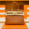 Hermès Birkin Barenia CK37 Golden Brown & L3 Rose Purple Gold Hardware 30cm Full Handmade
