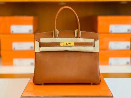Hermès Birkin Barenia CK37 Golden Brown & L3 Rose Purple Gold Hardware 30cm Full Handmade