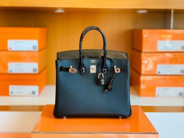 mmexport1699695075423-1024x768-1 Hermès Birkin Touch Shiny Alligator & Chevre CK89 Black Noir Rose Gold Hardware 25cm Full Handmade