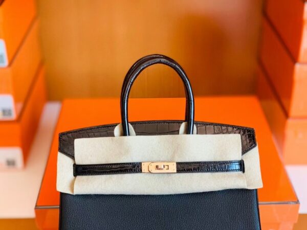 mmexport1699695076817-1024x768-1 Hermès Birkin Touch Shiny Alligator & Chevre CK89 Black Noir Rose Gold Hardware 25cm Full Handmade