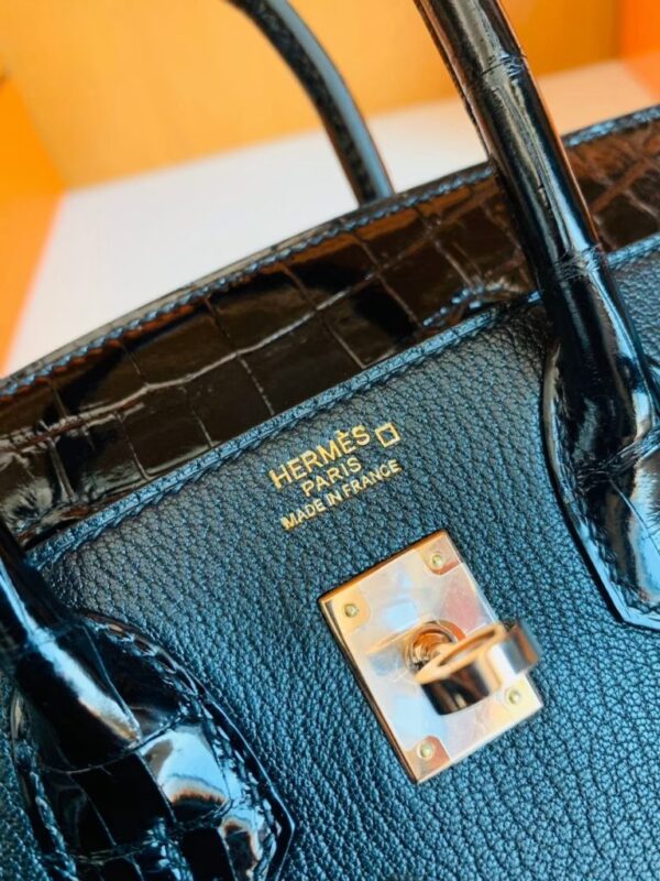 mmexport1699695079665-768x1024-1 Hermès Birkin Touch Shiny Alligator & Chevre CK89 Black Noir Rose Gold Hardware 25cm Full Handmade