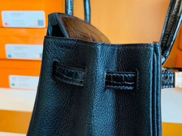 mmexport1699695084124-1024x768-1 Hermès Birkin Touch Shiny Alligator & Chevre CK89 Black Noir Rose Gold Hardware 25cm Full Handmade
