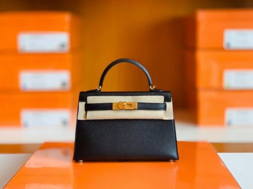 Hermès Mini Kelly Epsom CK89 Black Gold Hardware 19cm Full Handmade