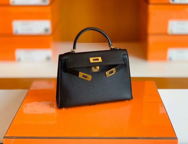 mmexport1699695239225-1024x785-1 Hermès Mini Kelly Epsom CK89 Black Gold Hardware 19cm Full Handmade