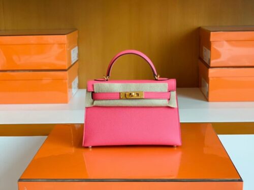 Hermès Mini Kelly Epsom 8W lipstick Pink Gold Hardware 19cm Full Handmade