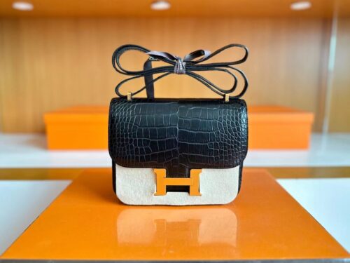 Hermès mini cosntance Matte Alligator crocodile Black Gold Hardware 18cm Full Handmade