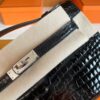 Hermès Kelly potteche Shiny crocodile Black Silver Hardware 22cm Full Handmade