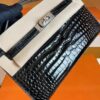 Hermès Kelly potteche Shiny crocodile Black Silver Hardware 22cm Full Handmade