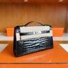Hermès Kelly potteche Shiny crocodile Black Silver Hardware 22cm Full Handmade