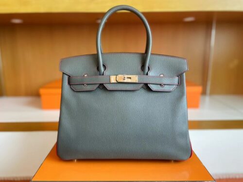 Hermès Birkin Chevre tinware grey & Brigh Red Gold Hardware 30cm Full Handmade