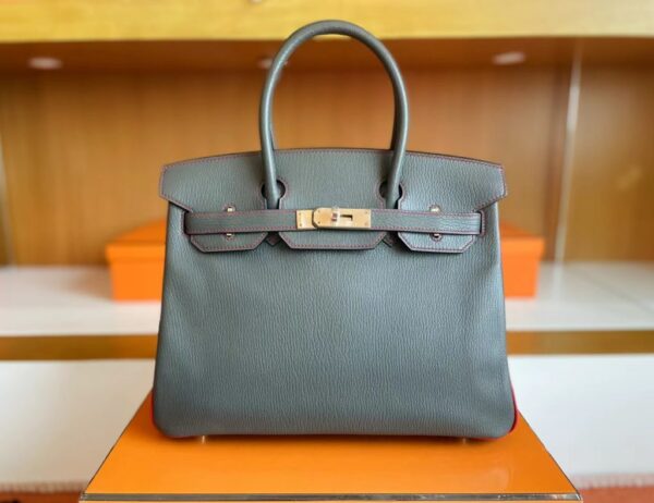 mmexport1705116783293-1024x788-1 Hermès Birkin Chevre tinware grey & Brigh Red Gold Hardware 30cm Full Handmade