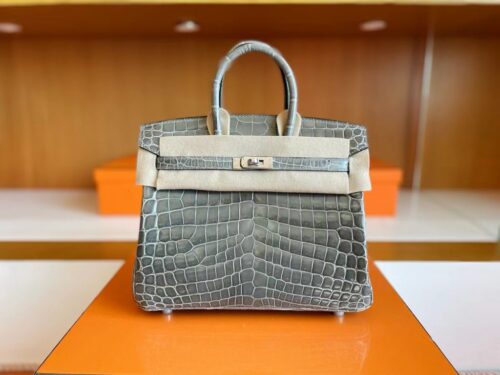 Hermès Birkin Matte Porosus crocodile turtledove grey Silver Hardware 25cm Full Handmade