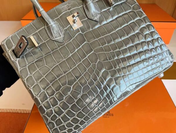 mmexport1705116843356-1024x775-1 Hermès Birkin Matte Porosus crocodile turtledove grey Silver Hardware 25cm Full Handmade