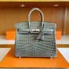 Hermès Birkin Matte Porosus crocodile turtledove grey Silver Hardware 25cm Full Handmade