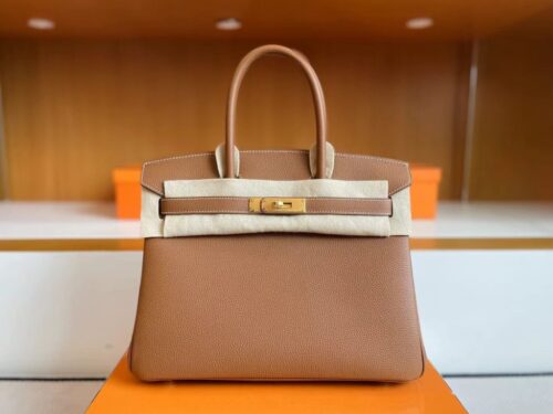 H Factory Bags Birkin Togo Golden Brown Gold Hardware 30cm Full Handmade